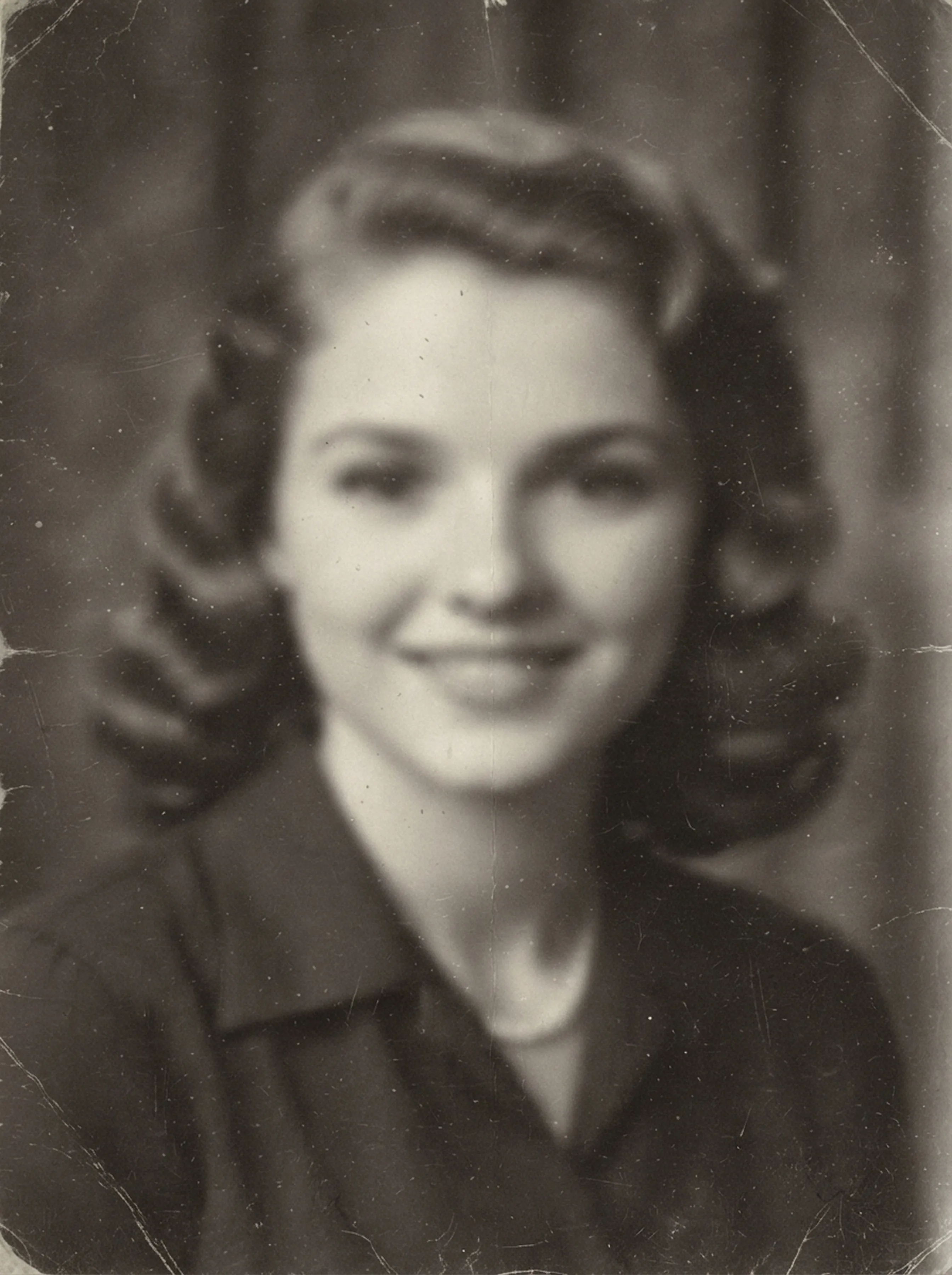 Retrato en blanco y negro muy borroso de una mujer joven